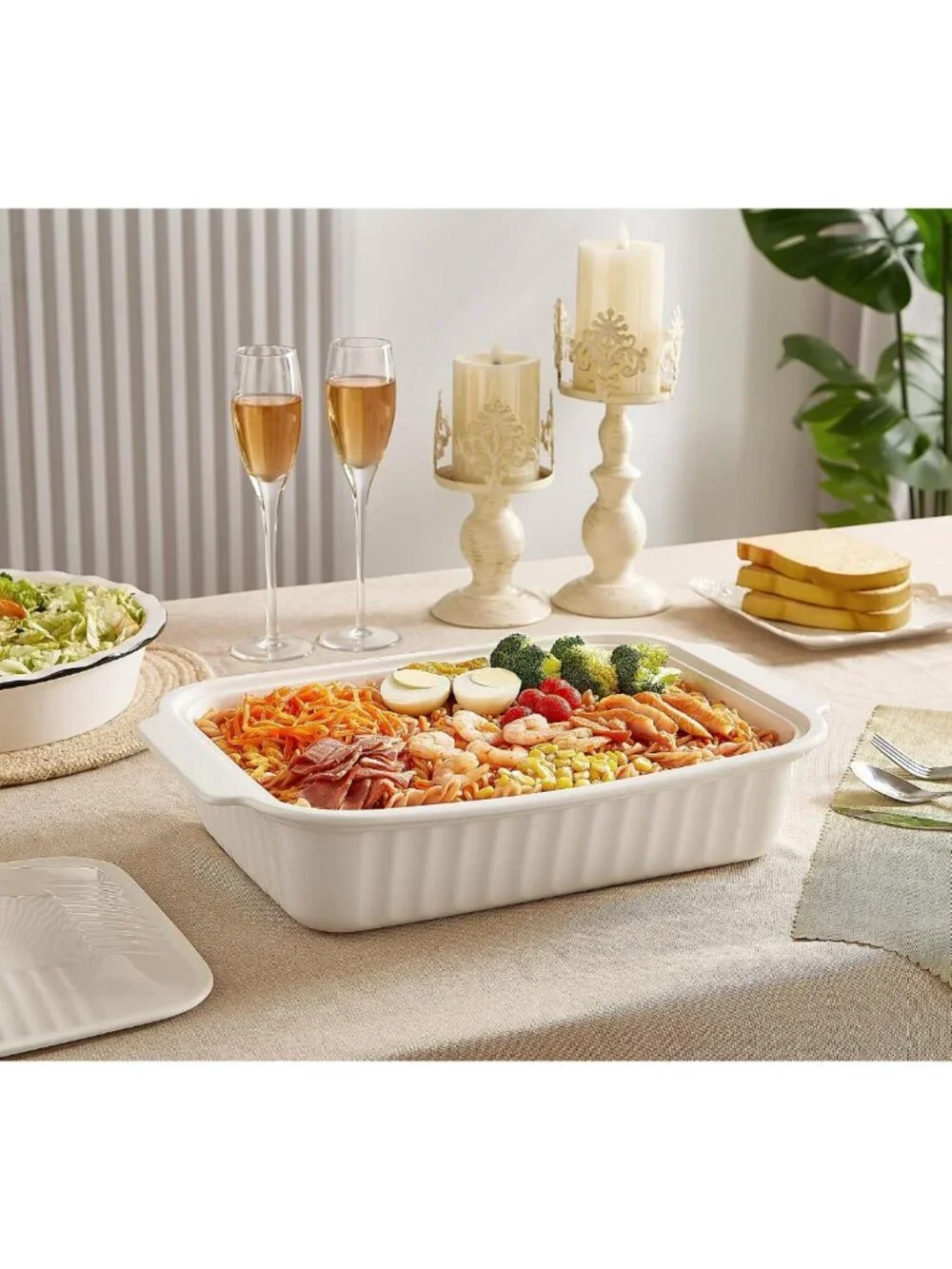Large 5.5 Quart Ceramic Baking Dish with Lid - Versatile Lasagna & Casserole Pan